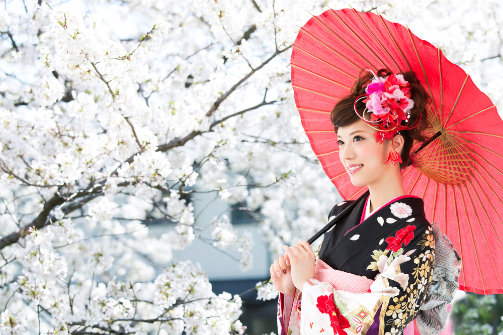 Asian woman wearing traditional japanese kimono