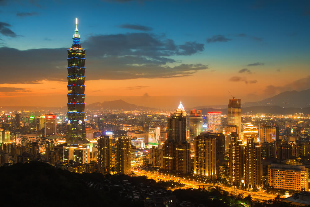 Taipei's City Skyline at sunset with the famous Taipei 101
