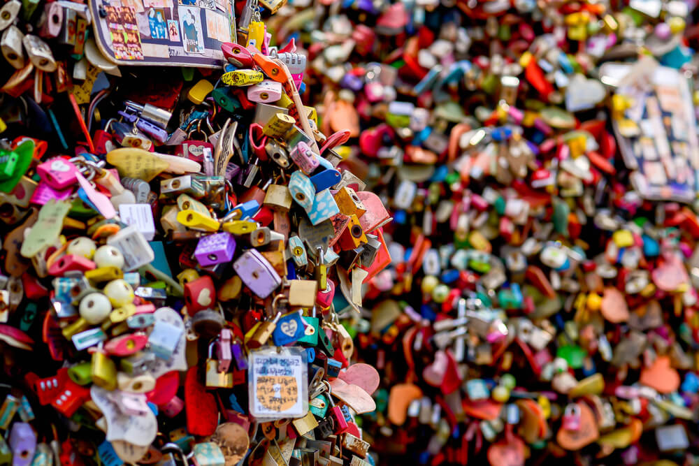 The Love Key Ceremony at N Seoul Tower in Seoul City, Korea. Located on Namsan Mountain in the center of Seoul City