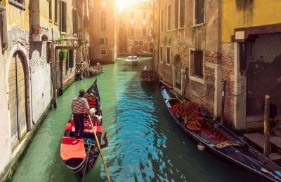 Canal with gondolas in Venice, Italy