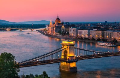 Panorama of Budapest, Hungary, with the Chain Bridge and the Parliament